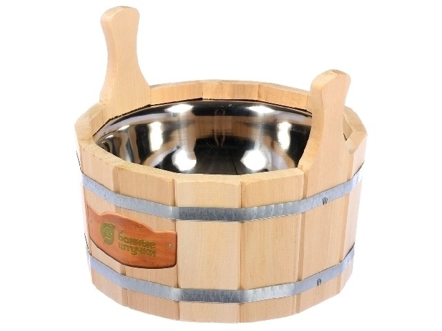 Ушат шайка 6,5 л с нерж вставкой ,липа Банные штучки 33216